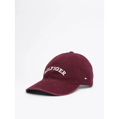 Casquette unisexe Tommy Hilfiger Monotype Soft Wash Bordeaux AM0AM13003-V18 en coton lavé avec logo Monotype brodé ton sur ton