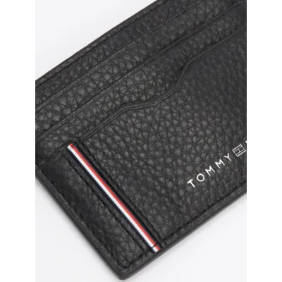 Porte-cartes unisexe Tommy Hilfiger TH Business Corporate Leather Card Holder Noir AM0AM13041-BDS en cuir véritable