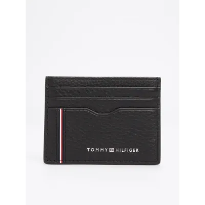 Porte-cartes unisexe Tommy Hilfiger TH Business Corporate Leather Card Holder Noir AM0AM13041-BDS en cuir véritable