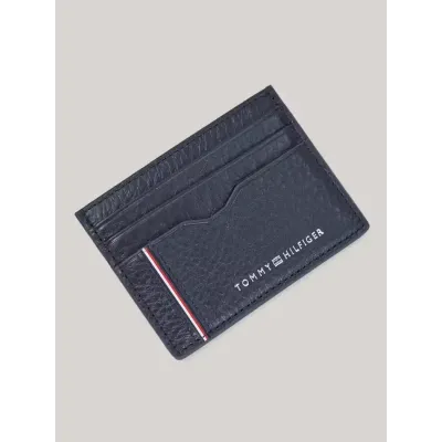 Porte-cartes unisexe Tommy Hilfiger TH Business Corporate Leather Card Holder Bleu Marine AM0AM13041-DW6 en cuir véritable