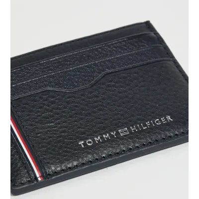 Porte-cartes unisexe Tommy Hilfiger TH Business Corporate Leather Card Holder Bleu Marine AM0AM13041-DW6 en cuir véritable
