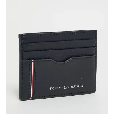 Porte-cartes unisexe Tommy Hilfiger TH Business Corporate Leather Card Holder Bleu Marine AM0AM13041-DW6 en cuir véritable