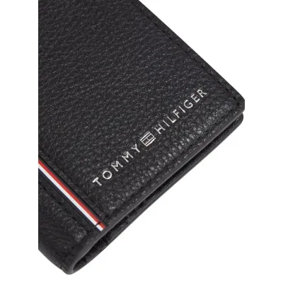 Portefeuille homme Tommy Hilfiger TH Corporate BIFOLD Noir AM0AM13046-BDS en cuir véritable grainé