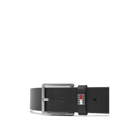 Ceinture homme Tommy Jeans Flag Leather 4.0 Noir AM0AM13416-BDS en cuir véritable avec boucle métallique carrée