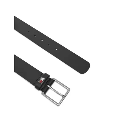 Ceinture homme Tommy Jeans Flag Leather 4.0 Noir AM0AM13416-BDS en cuir véritable avec boucle métallique carrée