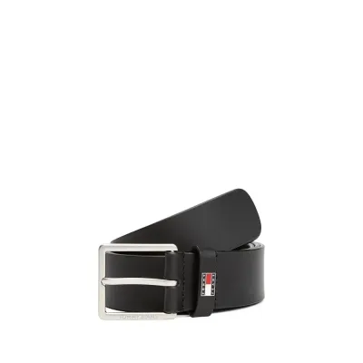 Ceinture homme Tommy Jeans Flag Leather 4.0 Noir AM0AM13416-BDS en cuir véritable avec boucle métallique carrée