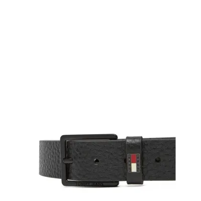 Ceinture homme Tommy Jeans Elevated Flag Leather 3.5 Noir AM0AM13418-BDS en cuir véritable avec boucle carrée
