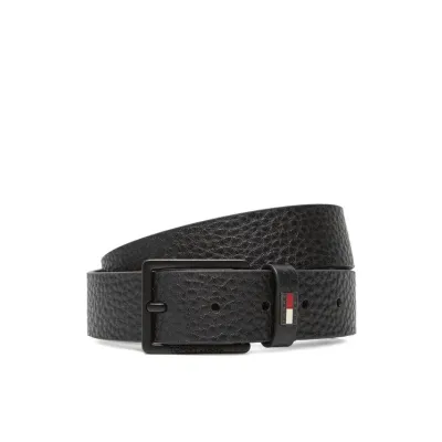 Ceinture homme Tommy Jeans Elevated Flag Leather 3.5 Noir AM0AM13418-BDS en cuir véritable avec boucle carrée