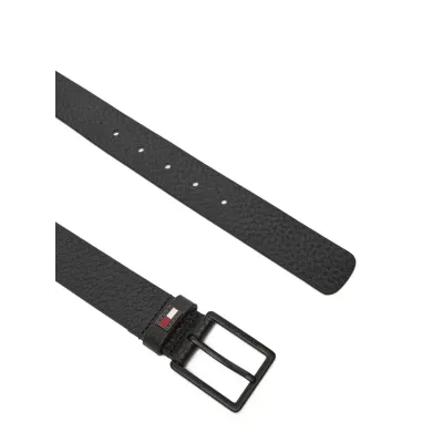 Ceinture homme Tommy Jeans Elevated Flag Leather 3.5 Noir AM0AM13418-BDS en cuir véritable avec boucle carrée
