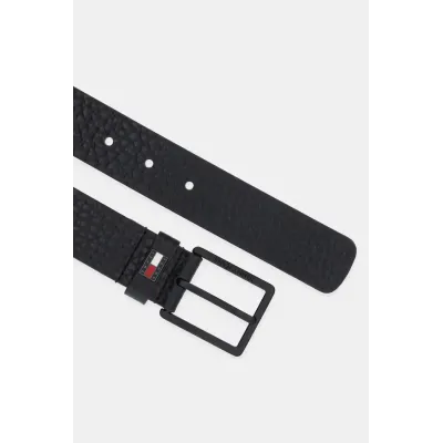 Ceinture homme Tommy Jeans Elevated Flag Leather 3.5 Noir AM0AM13418-BDS en cuir véritable avec boucle carrée