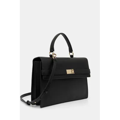 Sac à main femme Tommy Hilfiger Heritage Flap Satchel Noir AW0AW16895-BDS avec rabat à pression