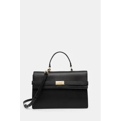 Sac à main femme Tommy Hilfiger Heritage Flap Satchel Noir AW0AW16895-BDS avec rabat à pression