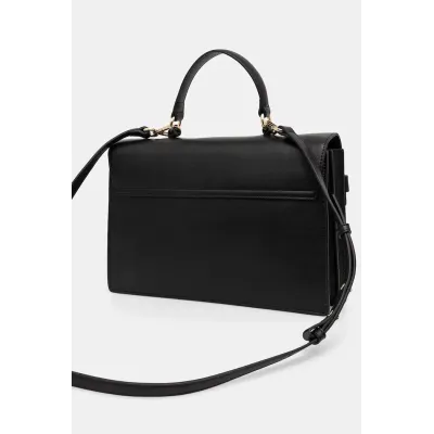 Sac à main femme Tommy Hilfiger Heritage Flap Satchel Noir AW0AW16895-BDS avec rabat à pression