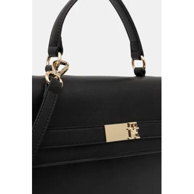 Sac à main femme Tommy Hilfiger Heritage Flap Satchel Noir AW0AW16895-BDS avec rabat à pression