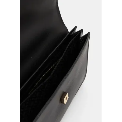 Sac à main femme Tommy Hilfiger Heritage Flap Satchel Noir AW0AW16895-BDS avec rabat à pression