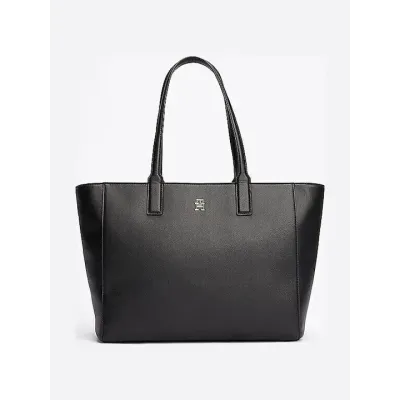 Cabas femme Tommy Hilfiger Soft Logo Tote Noir AW0AW16905-BDS avec finition grainée, fermeture zippée,