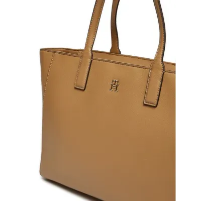 Cabas femme Tommy Hilfiger Soft Logo Tote Beige AW0AW16905-RBC avec finition grainée, fermeture zippée