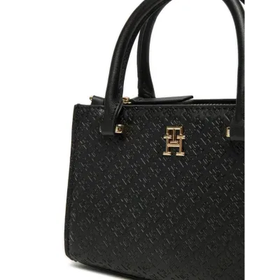 Sac à main femme Tommy Hilfiger Eternity Micro Tote Monogramme Noir AW0AW16932-BDS en polyuréthane avec design compact