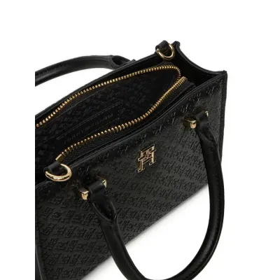 Sac à main femme Tommy Hilfiger Eternity Micro Tote Monogramme Noir AW0AW16932-BDS en polyuréthane avec design compact