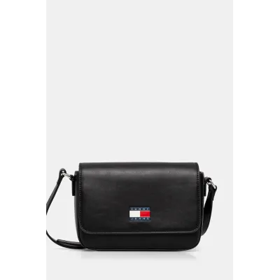 Sac bandoulière femme Tommy Jeans Essential Must FLAP Crossbody Noir AW0AW16968-BDS en 100 % polyuréthane