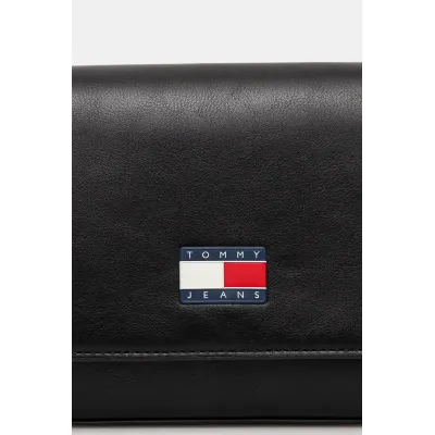 Sac bandoulière femme Tommy Jeans Essential Must FLAP Crossbody Noir AW0AW16968-BDS en 100 % polyuréthane
