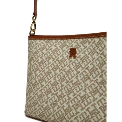 Sac femme Tommy Hilfiger Monoplay Le Shoulder Bag Beige AW0AW17342-XUT en 100 % polyuréthane