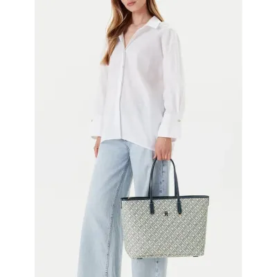 Cabas femme Tommy Hilfiger Monoplay Multi Compartment Tote Bleu AW0AW17379-DW6 en 100 % polyuréthane.