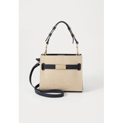 Sac à main femme Tommy Hilfiger Heritage Mini Satchel Bleu Marine et Beige AW0AW17381-DW6 avec rabat magnétique