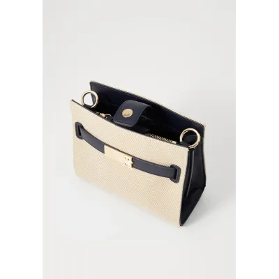 Sac à main femme Tommy Hilfiger Heritage Mini Satchel Bleu Marine et Beige AW0AW17381-DW6 avec rabat magnétique