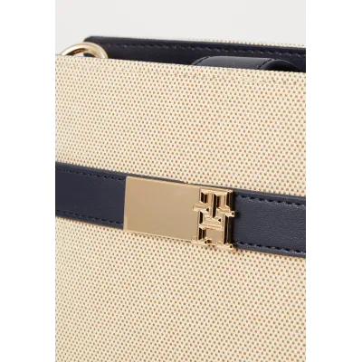 Sac à main femme Tommy Hilfiger Heritage Mini Satchel Bleu Marine et Beige AW0AW17381-DW6 avec rabat magnétique