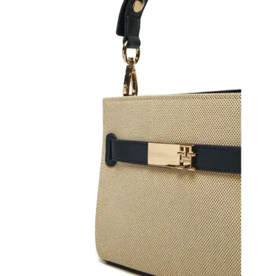 Sac à main femme Tommy Hilfiger Heritage Mini Satchel Bleu Marine et Beige AW0AW17381-DW6 avec rabat magnétique