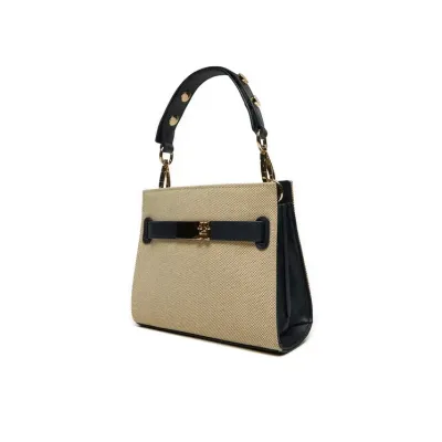 Sac à main femme Tommy Hilfiger Heritage Mini Satchel Bleu Marine et Beige AW0AW17381-DW6 avec rabat magnétique