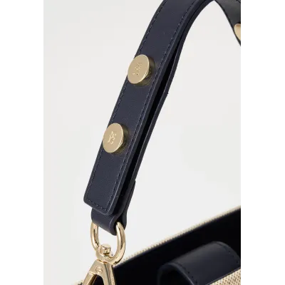 Sac à main femme Tommy Hilfiger Heritage Mini Satchel Bleu Marine et Beige AW0AW17381-DW6 avec rabat magnétique