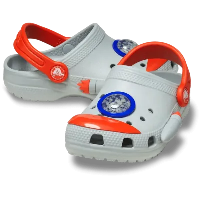 Sabots enfant Crocs Classic Rocket Ship Clog T Blanc 210359-1NM avec décorations fusée .