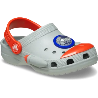Sabots enfant Crocs Classic Rocket Ship Clog T Blanc 210359-1NM avec décorations fusée .