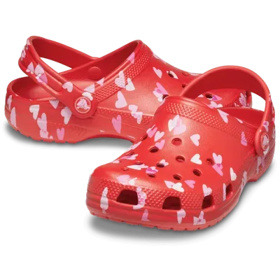 Sabots fille Crocs Classic VDAY Clog K Rouge 209754-6ZR avec motifs cœur.