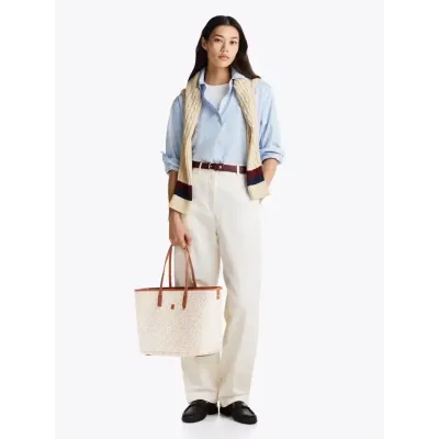 Cabas femme Tommy Hilfiger Monoplay Multi Compartment Tote Beige AW0AW17379-RBC en 100 % polyuréthane