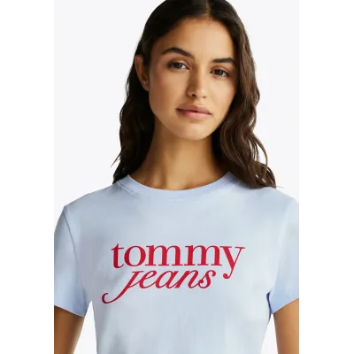 T-shirt Tommy Jeans femme bleu ciel coupe slim en coton avec logo imprimé sur la poitrine - DW0DW19447 C3Q