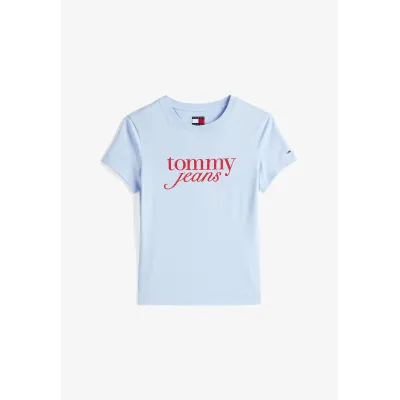 T-shirt Tommy Jeans femme bleu ciel coupe slim en coton avec logo imprimé sur la poitrine - DW0DW19447 C3Q