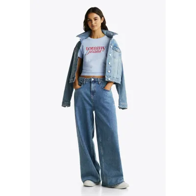 T-shirt Tommy Jeans femme bleu ciel coupe slim en coton avec logo imprimé sur la poitrine - DW0DW19447 C3Q