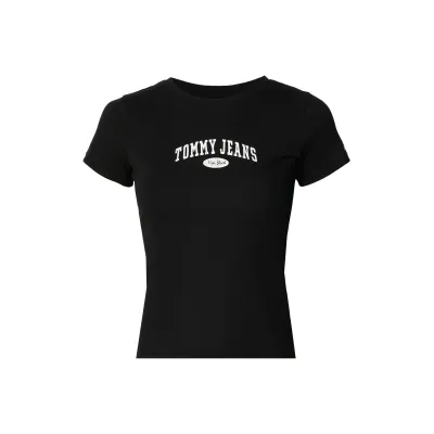 T-shirt Tommy Jeans femme noir coupe slim en coton côtelé avec logo imprimé sur la poitrine - DW0DW19435 BDS