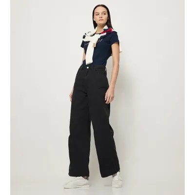 Jean Tommy Jeans femme noir taille haute coupe wide leg en denim avec cinq poches - DW0DW19394 BDS