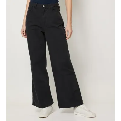 Jean Tommy Jeans femme noir taille haute coupe wide leg en denim avec cinq poches - DW0DW19394 BDS