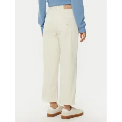 Jean Tommy Jeans femme écru taille haute coupe droite en denim avec cinq poches - DW0DW19392 YBH