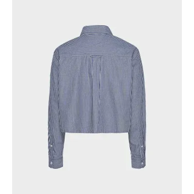Chemise Tommy Jeans femme bleu marine à rayures blanches en coton avec logo brodé - DW0DW19354 0A7