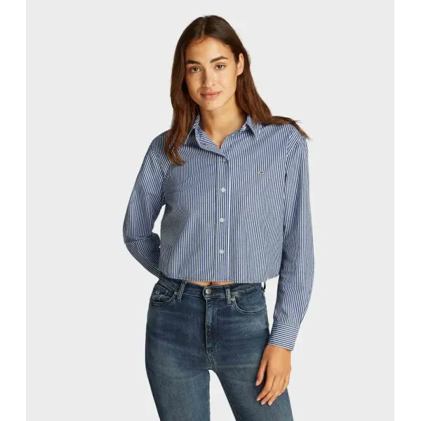 STRIPE POPLIN CROPPED RELAXED
