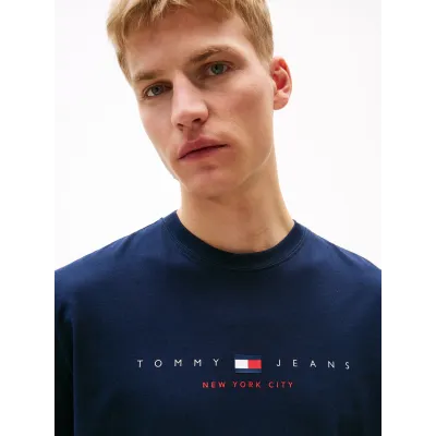 T-shirt Tommy Jeans homme bleu marine en coton coupe regular avec logo New York imprimé sur la poitrine - DM0DM21911 C1G