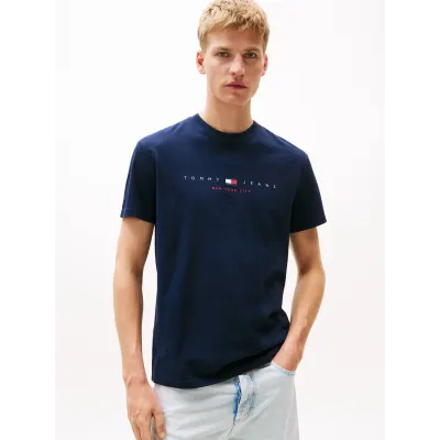 T-shirt Tommy Jeans homme bleu marine en coton coupe regular avec logo New York imprimé sur la poitrine - DM0DM21911 C1G