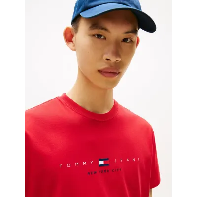 T-shirt Tommy Jeans homme rouge en coton coupe regular avec logo New York imprimé sur la poitrine - DM0DM21911 XLE