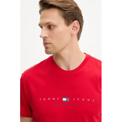 T-shirt Tommy Jeans homme rouge en coton coupe regular avec logo New York imprimé sur la poitrine - DM0DM21911 XLE